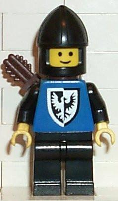 LEGO Minifigure-Black Falcon - Black Legs, Black Chin-Guard, Quiver (old style torso with rounder bottomed shield)-Castle / Black Falcons-CAS301-Creative Brick Builders